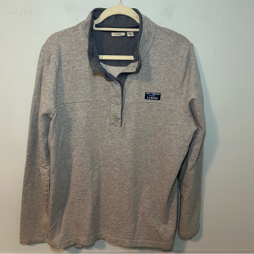 L.L. Bean 100% Cotton Gray Snap Button Popover Sweater Size XL